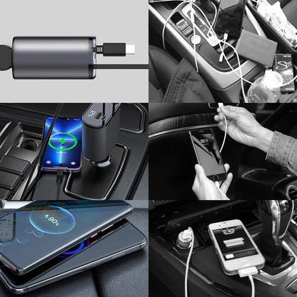 Retractable Car Charger 4 in 1 Fast Charger with Wire Convenient Digital Display Car Power Adapter