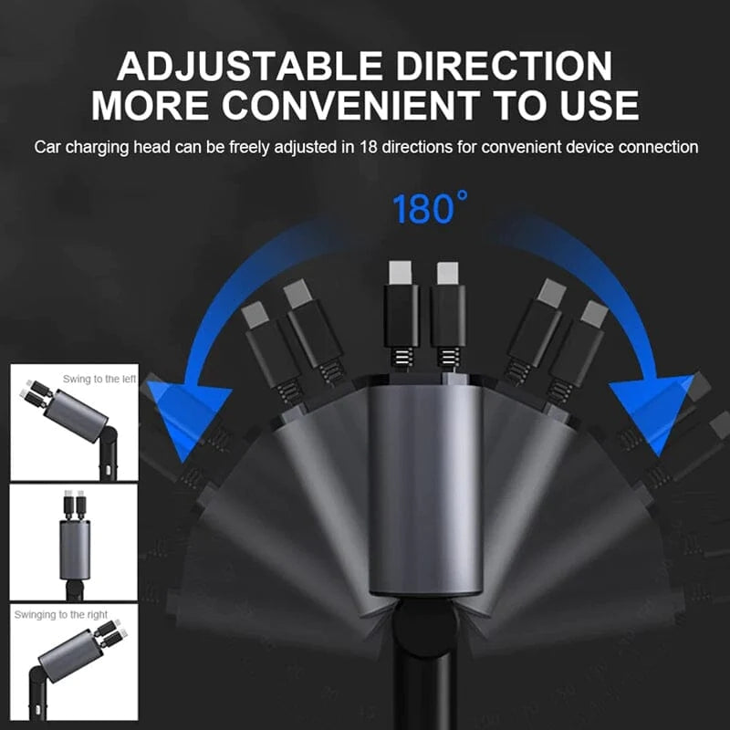 Retractable Car Charger 4 in 1 Fast Charger with Wire Convenient Digital Display Car Power Adapter