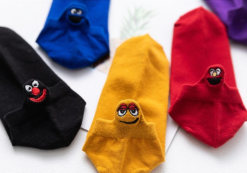 Funny Cute Face Embroidered Ankle Socks