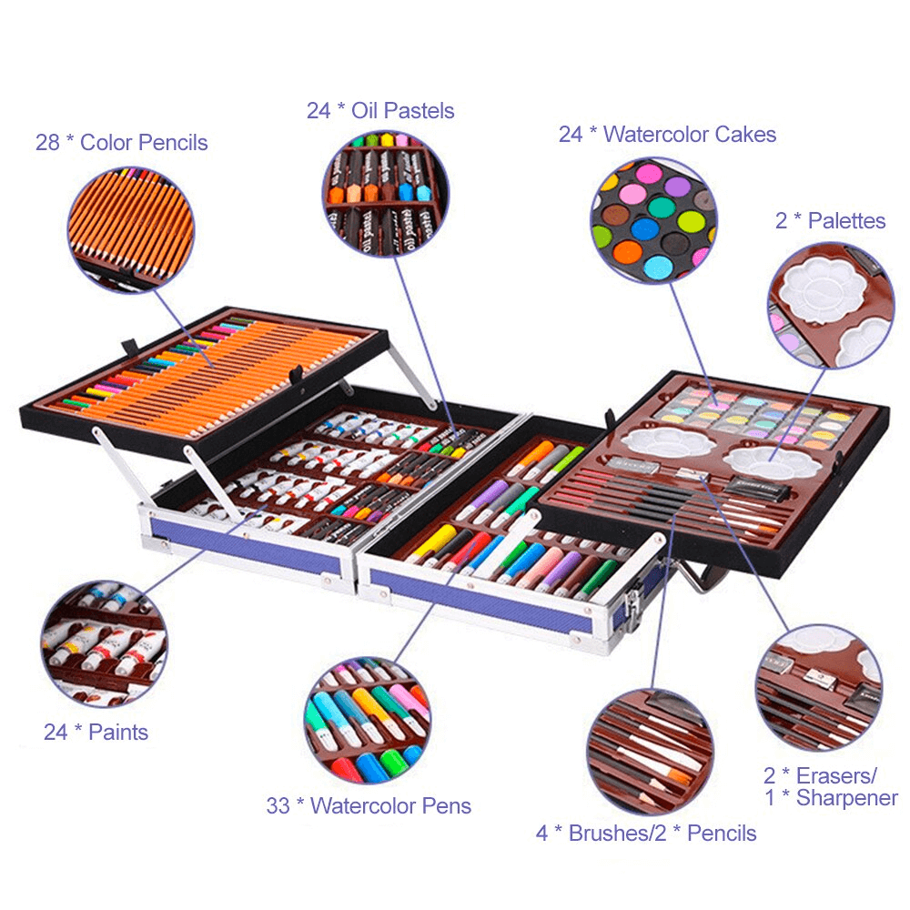 Art Set - 145pcs Coloring, Drawing and Painting Set with Case