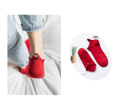 Funny Cute Face Embroidered Ankle Socks