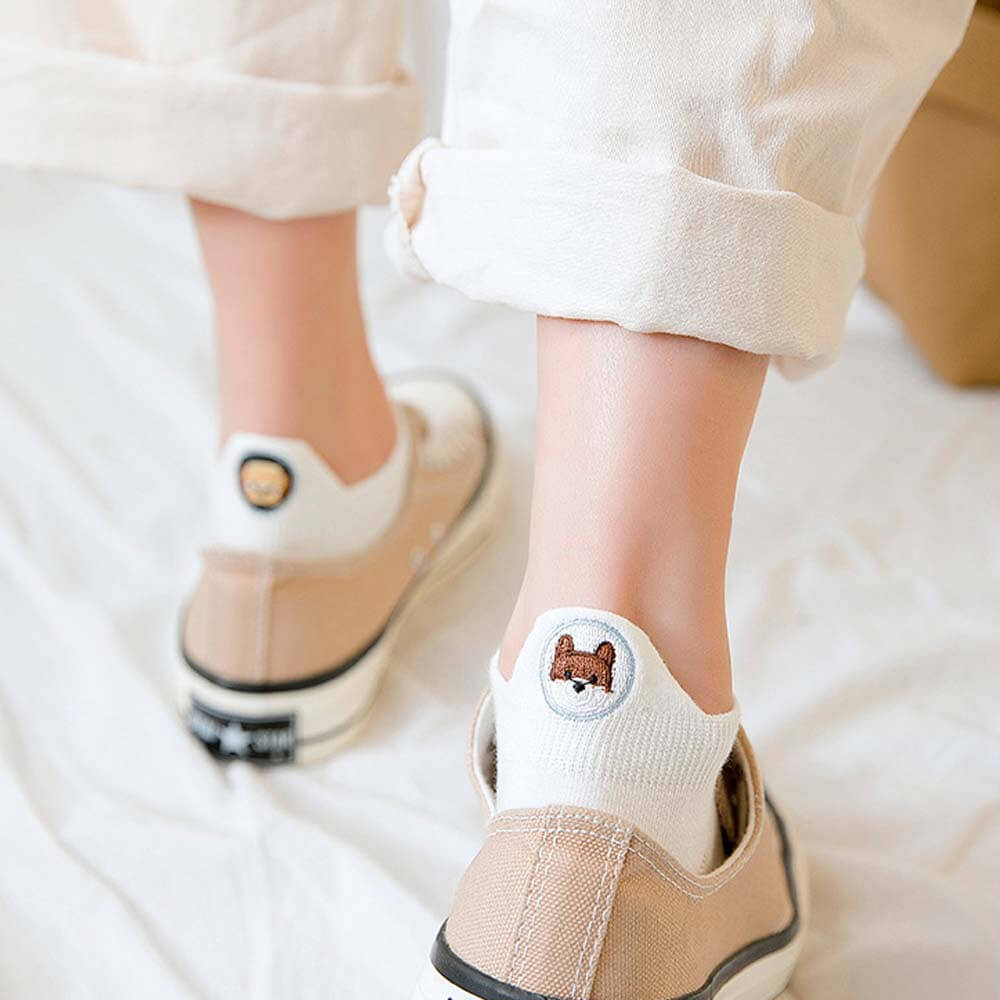 Cute Dogs Embroidered Ankle Socks